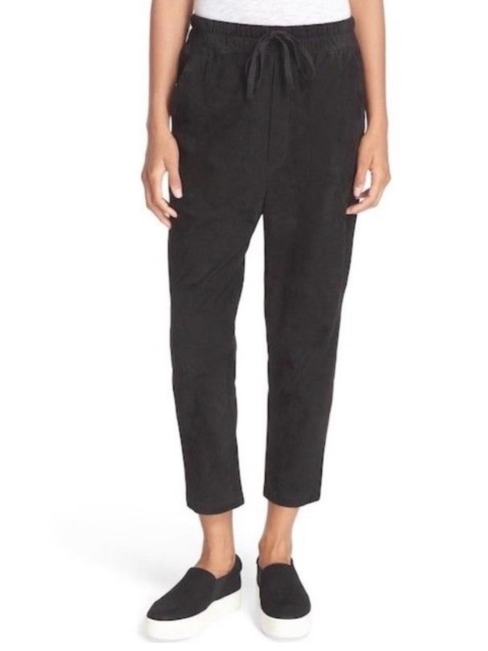 Vince Black Genuine Leather Tapered Suede Track Pants. Size L